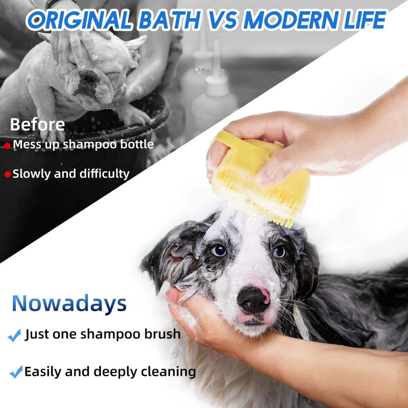 Pet Dog Shampoo Brush – 2.7oz 80ml Cat Massage Comb, Soft Silicone Rubber Grooming Scrubber for Bathing Short Hair