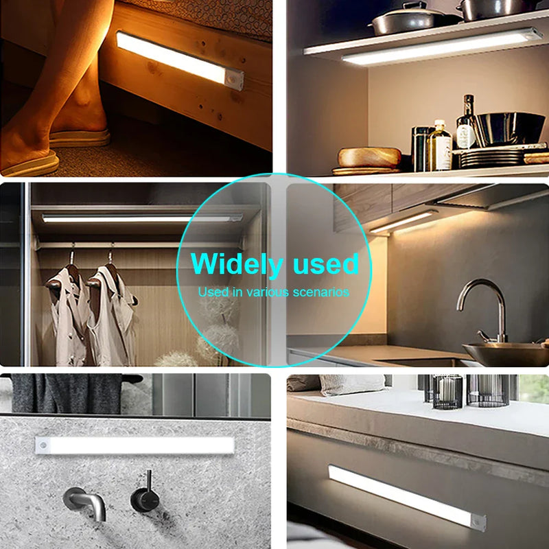 LED Motion Sensor Cabinet Lights – Wireless USB Rechargeable, 3 Colors for Kitchen, Bedroom, and Wardrobe