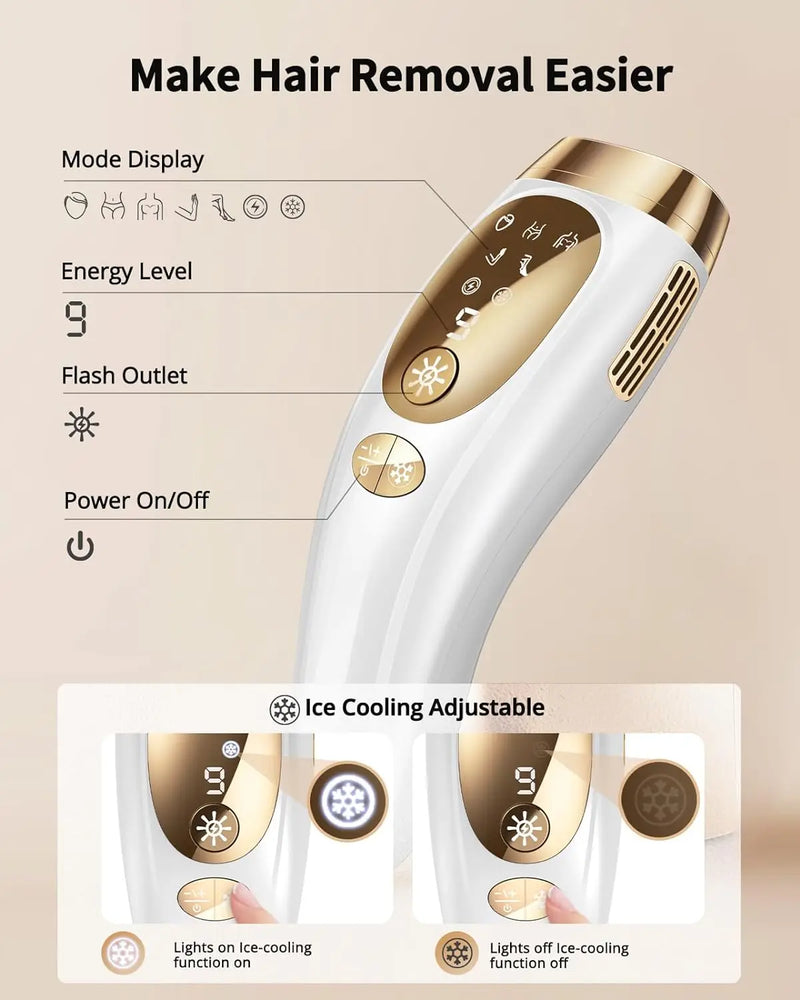 IPL Hair Removal Device – Unlimited Flashes, 9 Gears, Ice-Cooling Painless Electric Depilator for Men & Women