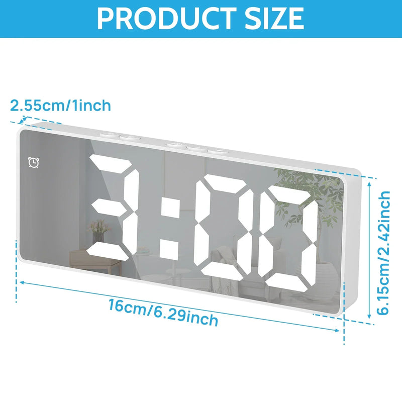 Digital Alarm Clock with Large LED Display – Adjustable Brightness Bedside Clock for Bedroom