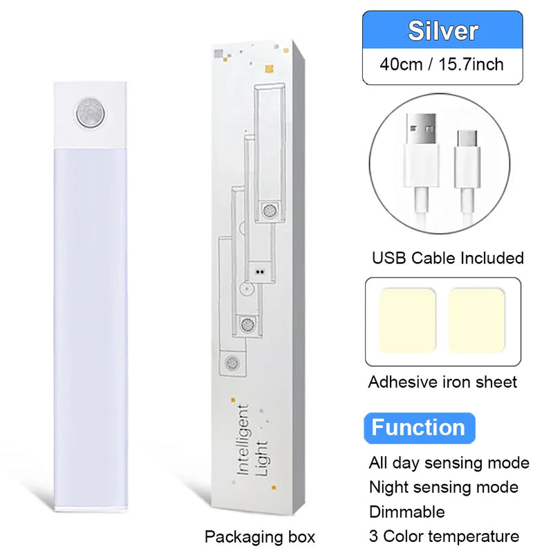 LED Motion Sensor Cabinet Lights – Wireless USB Rechargeable, 3 Colors for Kitchen, Bedroom, and Wardrobe