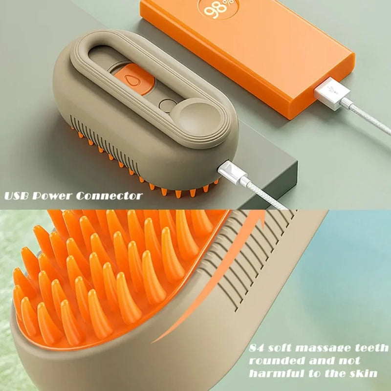 3-in-1 Cat & Dog Steamy Brush – Electric Pet Grooming Tool with Sprayer & Massage Comb