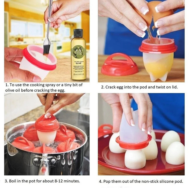 Non-stick Silicone Boiled Egg Cups – Egg Cooker Poachers & Steamed Egglettes, Kitchen Cooking Tool Gift