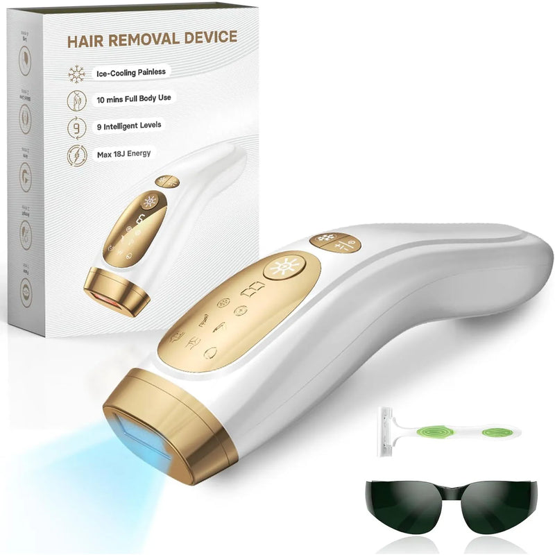 IPL Hair Removal Device – Unlimited Flashes, 9 Gears, Ice-Cooling Painless Electric Depilator for Men & Women