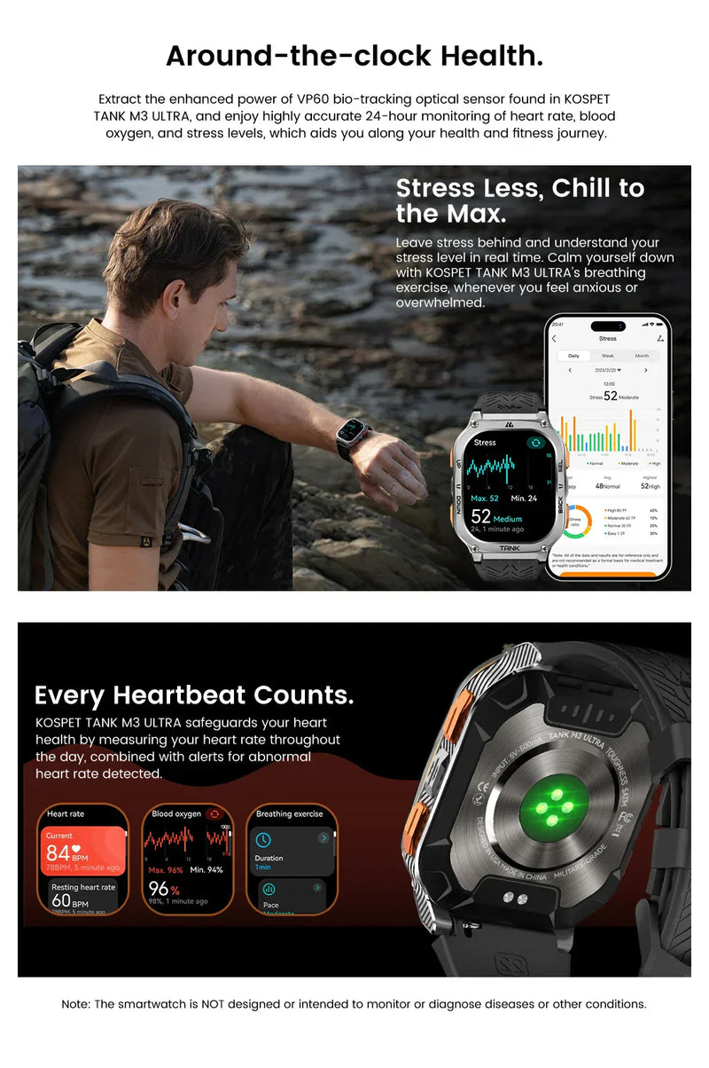 2024 KOSPET TANK M3 Ultra GPS Smartwatch – Rugged, Waterproof & Military-Grade