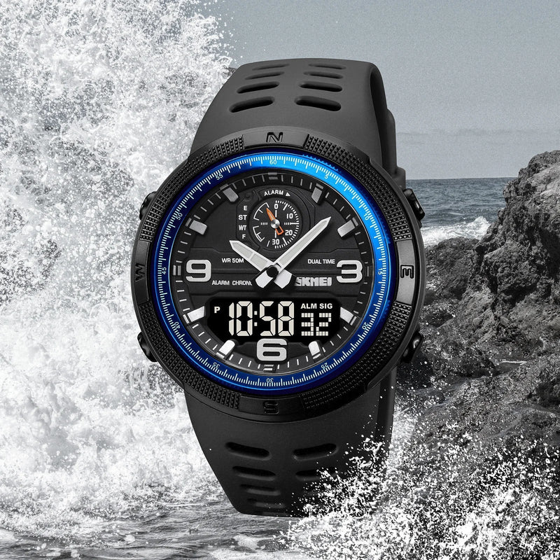 SKMEI 1655 Outdoor Sports Men's Electronic Watch – Dual Display Multifunctional Waterproof Exploration Watch